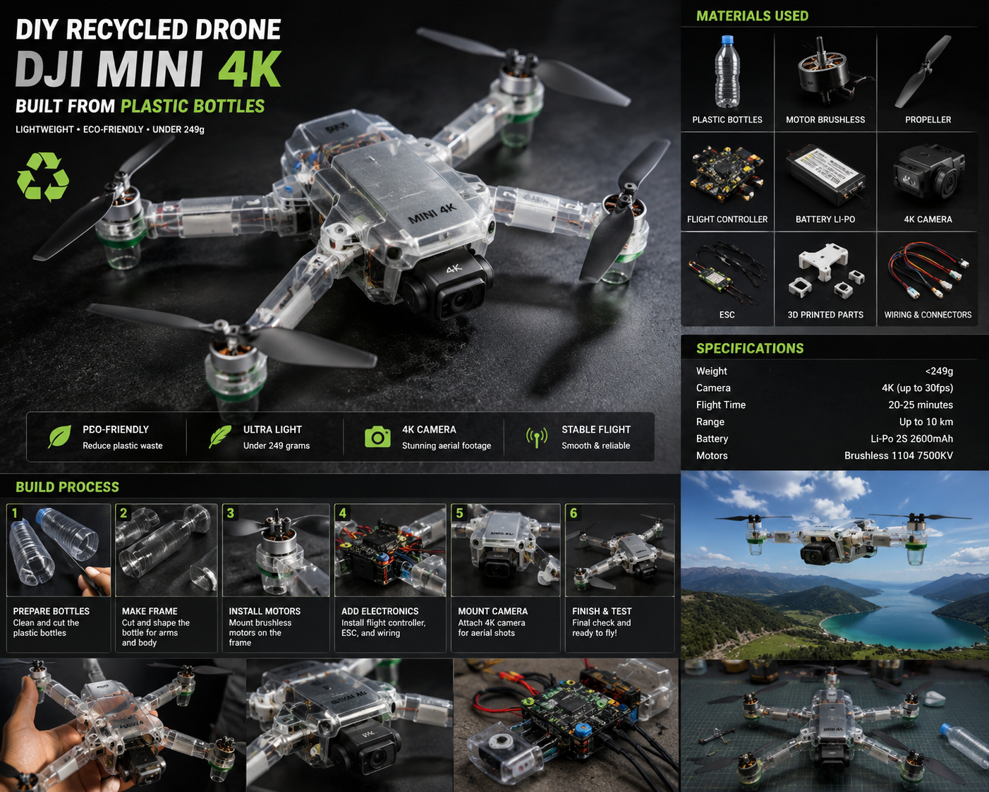 DIY Mini 4K Drone Built from Recycled Plastic Bottles